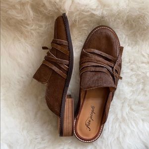 Free People Leather Calf Hair Slider Mules